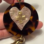 Tortoise Shell cross Pendant gold tone Necklace with asymmetrical decoration Brown Photo 2