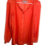 Loft  Long Sleeve Button Down Top Sheer Coral Photo 0