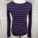 Gap  The Bowery Super Soft Cotton Blend Long Sleeve Tee Navy w Magenta Stripe-XS Photo 1
