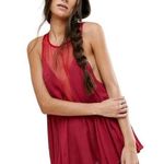 Free People Women Rasberry Red Mesh Illusion Peplum Blouse Size Medium Photo 0