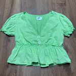 Line and Dot  Willow Lace Eyelet V Neck Crop Peplum Top Green Revolve Size Small Photo 6