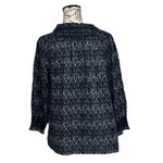 Talbots  Top Womens L Blue Geometric Print Smocked Neck Cotton Boho Boho  Peasent Photo 4
