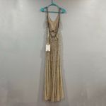 Mac Duggal  10101 Nude Silver V-Neck Column Gown with Fringe Embellishments sz 2 Photo 6