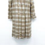 Vintage Tweed Double Breasted Plaid Gingham Jacket Coat Peacoat Trench Long Tan Size M Photo 2