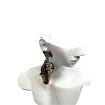 Saxophone, moon and Saturn charm dangle earrings copper gold and blue hue music Photo 3