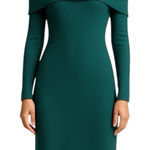 Amanda Uprichard  Emerald Green Off‎ The Shoulder Midi Pencil Dress Sz M Photo 0