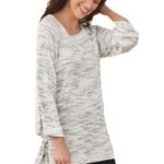 Soft Surroundings  Ribbed Side Tie Gray Space Dye Tunic Sweater Photo 1