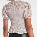 EXPRESS Light Blush Dot Peplum Cropped Puff Sleeve Top Photo 3