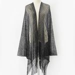 Casa Maca Black Shimmer Open Knit Mesh Fringe‎ Kimono Swim Cover One Size Size undefined Photo 1
