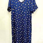 Acting Pro Blue White & Orange Daisies Flowers Knit Oversized Shirt Dress by  Photo 0