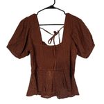 Band of the Free Brown Short Puff Sleeve Square Neck Blouse Women Sz S Photo 1