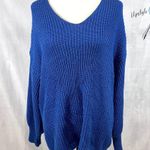 Ny Collection  blue cutout twist back knit sweater size large Photo 2