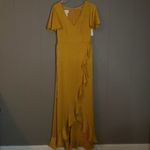 David's Bridal DAVID’S BRIDAL Bridesmaid Dress Women’s Size 6 Flutter Sleeve Crepe Satin Ruffle Photo 10