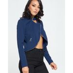 Chocolate USA NWT Cropped Jacket Womens M Navy Open Front Cutout Choker Moto Photo 1