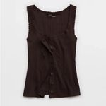 Aerie Dark Brown Chocolate Brown Stretchy Ribbed Tank Top Small Photo 1