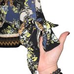 Free People  Boho Paisley Cheetah Print Tie Sleeve V Neck Blouse Top Women's L Photo 2