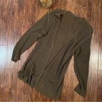 Open Knit Open Front Olive Green Long Cardigan Sweater Size M Photo 4