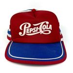 Pepsi Vintage 1980s -Cola 3 Stripe Red & Blue Advertise Mesh Trucker Hat Snapback Photo 0