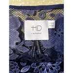 HD in Paris Anthropologie  Blue Lace Floral Overlay Blouse Size 6 Boat Neck Photo 5