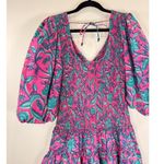 Love The Label Womens Dress Pink V Neck Floral Puff Sleeve Smocked A Line Small Photo 8
