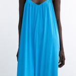 ZARA STRAPPY RIB Full Cut Dress w/ V-neckline & Spaghetti Straps Blue Size S NEW Photo 0