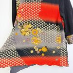 Moonlight  Y S Fashion Top Womens Black Oriental Floral Asym Slit Button Open Photo 8