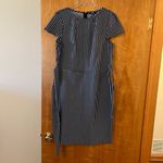 CHAPS  Navy Blue White Gingham Checkered Dress Cap Sleeves Belt In Front Size 14 Photo 3