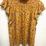 Falls Creek size M Yellow Ruffled Blouse floral short sleeve Photo 0