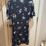Abound  Navy Floral Button‎ Front Smocked Waist Flutter Sleeve Dress Size S Photo 5