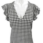 Madewell  Blue White Checkered Plaid Ruffle Flutter Sleeve Mini Shift Dress Sz 6 Photo 4