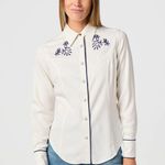Wrangler  Piped Western Shirt Vintage White Snap Front Embroidered Long Sleeve Photo 0