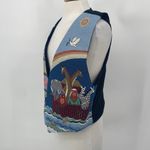 Vintage Noahs Ark Needlepoint Embroidered Animals Vest Open Front Blue Womens L Size L Photo 5