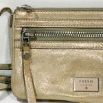 Fossil  Issue No 1954 Goat Hide Leather Crossbody Zipper Bag Tan Shimmer Photo 1