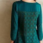 Anthropologie Knitted & Knotted Green Verso Henley Satin Crochet Boho Top XS Photo 1