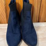 Fioni Navy Blue classic suede look back zipper ankle boots chunky heel booties Size 8.5 Photo 2