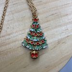 Frosted Decorated Christmas Tree Necklace Festive Holiday Merry Goldtone 1.5in Red Photo 1