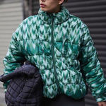 NWT FREE PEOPLE Scrunchy Glossy Printed Pippa Packable Puffer Jacket S Green Photo 0