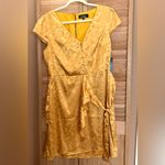 Lulus  Size Large Iconic Mustard Yellow Satin Faux Wrap Mini Dress NWT Photo 5