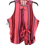 Free People  Mackenzie Shirt Womens S Red Pink Striped Sleeveless Wrap Button Top Photo 1