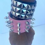 2 pcs Gothic PU leather Studded Spike bracelets , Pink and Black Punk Grunge wristbands , Multiple Photo 5
