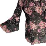 Jordache Vintage 90s Y2K Babydoll Top Flare Sleeve Pink Floral Fairy Boho Hippie Large Photo 6