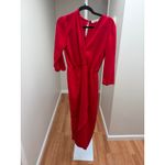 Amanda Uprichard Midi Dress Womens Small Red Wrap 3/4 Sleeve Holiday Cocktail Photo 3