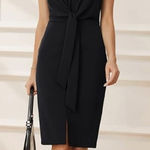 Grace Karin  Black Midi Dress with Tie Front Photo 0