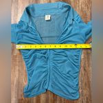 Urban Outfitters Blue Sheer Y2K Mesh Ruched Hook-Front Long Sleeve Stretch Top L Photo 3