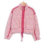 BLANKNYC Floral Quilted Bomber Jacket Pink White Burgundy Women's XL Drawstring Photo 0