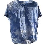 Beach Lunch Lounge Women’s S Blue White Tie Dye Button Down Short Sleeve Shirt Photo 0