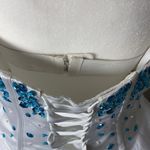 Women’s White Blue Beading Short Cocktail Prom Party Dress Corset Back Size 8 White Photo 5