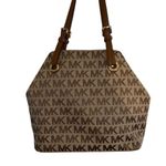 Michael Kors Jet Set brown & tan canvas Logo Tote Handbag satchel shoulder Purse Photo 5