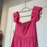 STAUD Elio Button Down Off the Shoulder Midi Dress in PINK PLUMERIA Size 0 NWT Photo 4