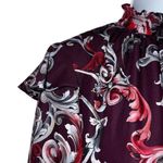 Bebe Gorgeous Long Sleeve Ruffle Trim Blouse Dark Plum Paisley Print EUC Medium Photo 3